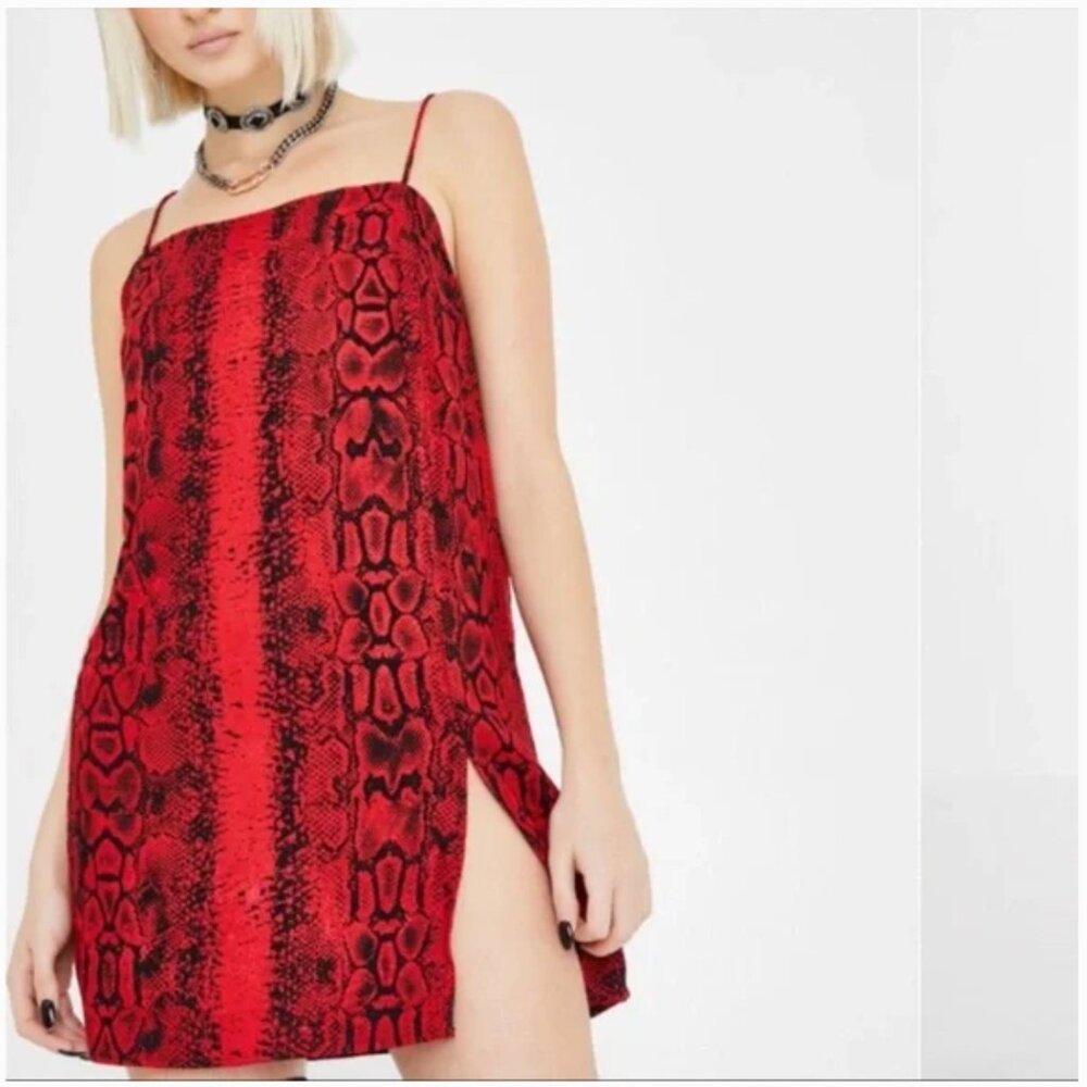 Motel Rocks Red Snake-Print Slip Mini Dress - Picture 3 of 8